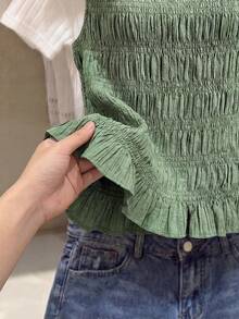 SHEIN Frenchy 大码纯色极简无袖背心 - 綠色 - 查看 3