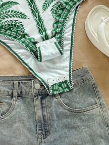 Soleia 女士休闲度假西部海滩婚礼宾客装扮、毕业早午餐、圣帕特里克节春假、复活节音乐节优雅波西米亚热带风情露背吊带连体衣，配蝴蝶结肩带 - 綠色 - 查看 6