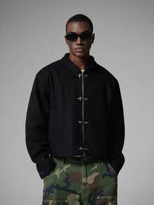 STYNVO Men's Casual Zip-Up Jacket With Metal Buckle - Black - View 1