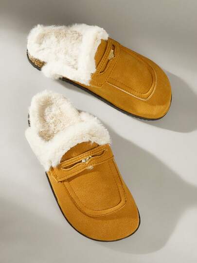 Solecia 女士休闲舒适保暖毛绒套脚拖鞋，冬季必备