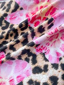 SHEIN Tween Girls Leopard Print 3D Tankini Top,Cute Pink Cheetah Bathing Suit,Mommy And Me Swimwear,Beige Summer Beach Holiday,Holiday Swim Suits For Girls - Pink - View 5