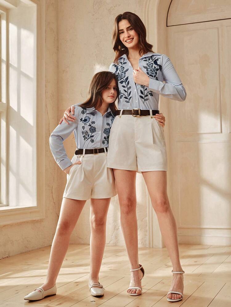 Girls' Casual Versatile White Shorts With Belt, Spring/Summer