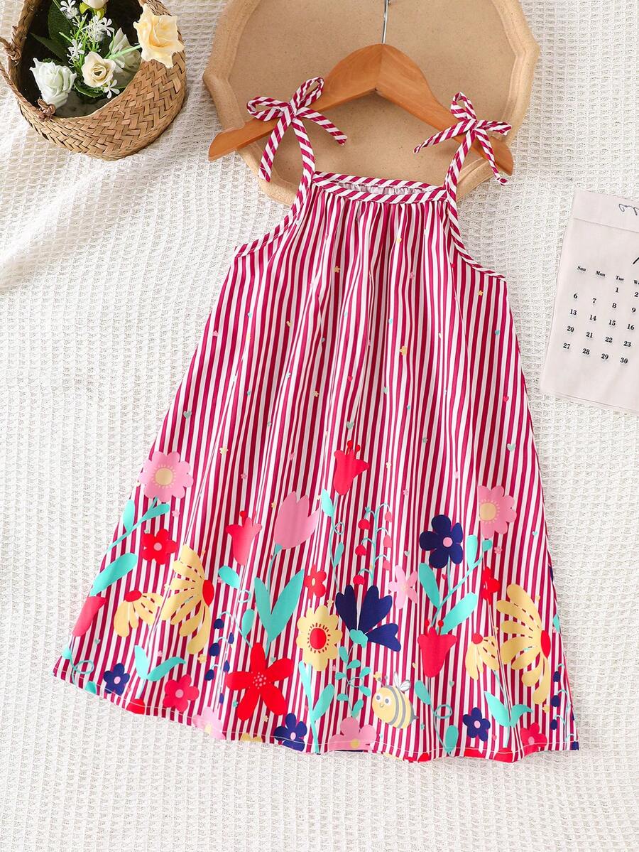 Sparklyn 女童休闲/假日印花下摆A字吊带裙 - 紫羅蘭色 - 查看 1