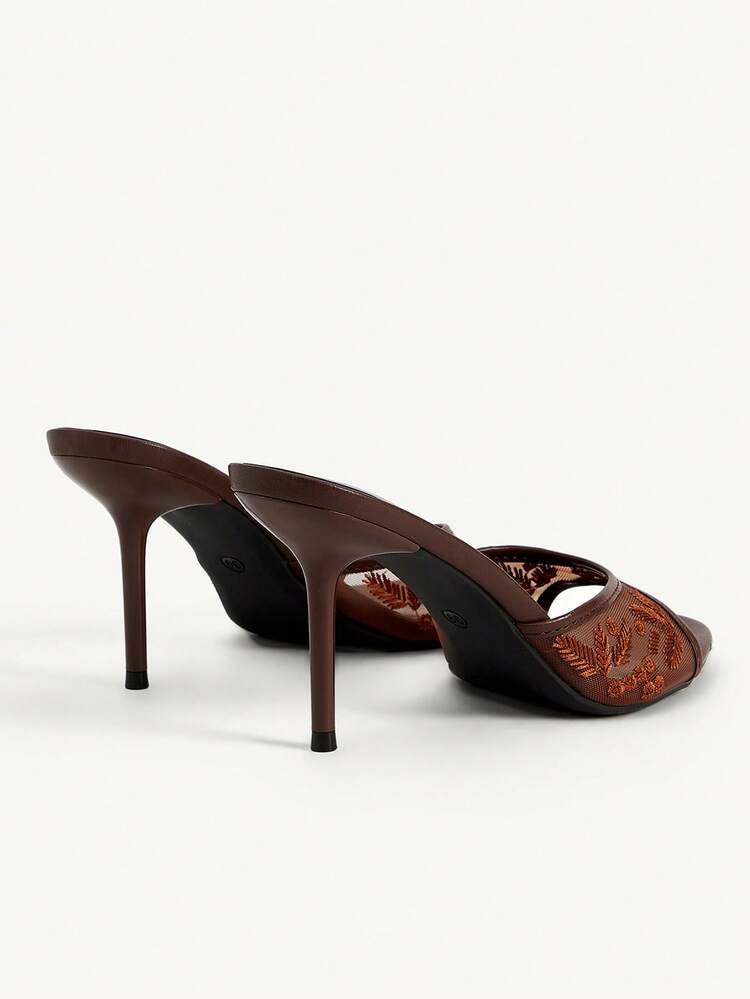 CUCCOO CHICEST Women Shoes Summer New Embroidered Round Toe Thin Heel High Heel Women's Shoes, Elegant Temperament Fashionable Mesh High Heel Sandals, Dew Heel Refreshing Sandals, Suitable For Elegant Wear Scenes Such As Weddings, Valentine's Day, Afternoon Tea And So On