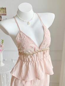 Women's Casual Blue Knitted Camisole And Shorts Set, Brand - 粉紅色 2 - 查看 5