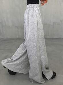 FRIFUL Women's Elastic Waist Palazzo Pants, Ankle Length, Summer - Grey - View 5