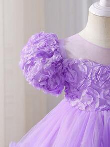 Glamorique Kids Glamorique 四季女婴花童派对礼服，C字甜美连衣裙，薰衣草花簇蓬松薄纱裙摆，雾紫色花簇多层薄纱连衣裙，甜美紫色公主裙，紫色花朵装饰泡泡袖，复活节公主裙，女婴派对礼服，薰衣草色女婴连衣裙，女婴连衣裙，公主裙，幼儿连衣裙，女婴派对礼服，女婴派对礼服，女婴婚礼礼服 - 紫色 - 查看 8