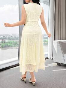 Feyla Vestido de mujer de unicolor, minimalista, de cuello en V, sin mangas y de largo medio, para uso casual diario - Amarillo claro - Ver 6