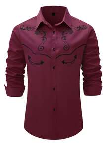 Manfinity Nomadique Men's Western Style Plaid Long Sleeve Casual Shirt - Burgundy - View 3