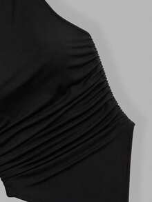 SHEIN PETITE 3pcs Women's Vacation Casual Asymmetric Hem Asymmetrical Shoulder Top, Summer 2 Pieces Set, Suitable For Back To School, Afternoon Tea, Casual, Beach Wedding Guest, Graduation Brunch, St. Patrick's Day, Spring Break, Easter, Music Festival, Elegant Boho Tropical, Brown, Black, Apricot - Multicolor - View 3