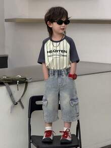 DAZY Young Boy Elastic Waist Slant Pocket Casual Loose Denim Shorts - Blue - View 5