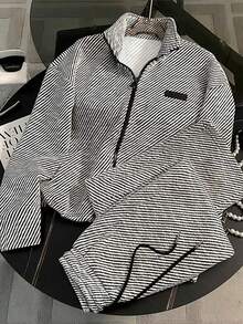 Franclia 加大码修身立领插肩袖开衫 + 斜插口袋直筒裤 - 黑與白 - 查看 1