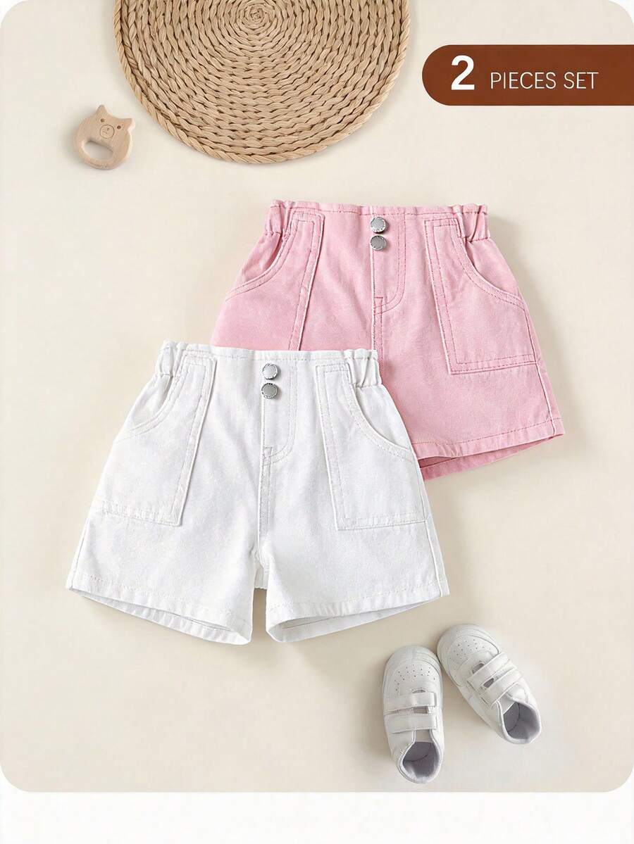 LMoss Kids 2件套女婴粉色和白色牛仔短裤 - 彩色 - 查看 1