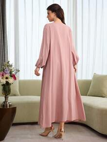 Al Najma 粉色条纹优雅长袖中长连衣裙 - 粉色 - 查看 5