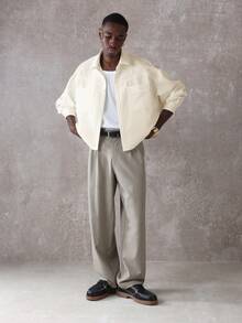 SUMWON Crop Fit Long Sleeve Button Down Shirt With Front Chest Pockets And Collared Neckline Casual Relaxed Oversized Boxy Style - Yellow - View 2