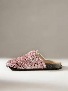 Solecia Women's Flat Shoes, Sequin Thick-Soled Slippers, Closed Toe With Buckle Design, Women's Casual Birkenstocks Lace-Up Sandals, Spring/Autumn Christmas - Pink - View 3