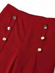 Ellevyn Plus Size Elegant Floral Print Halter Top And Button Decorated Pants 2-Piece Set, Summer - Red - View 5