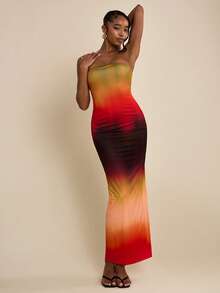 SHEIN BAE Gradient Print Strapless Maxi Bodycon Dress, Sexy Music Festival & Date Night Dress, Vacation Dress - Multicolor - View 1