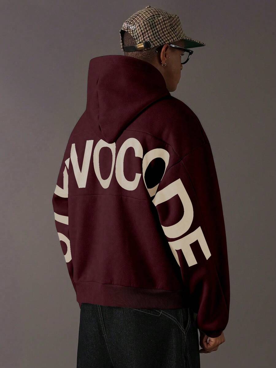 STYNVO Áo hoodie nam cỡ lớn, kiểu dáng rộng rãi, in chữ và vai rớt, thích hợp cho mùa thu. - Màu Đỏ Sâu - Xem 1