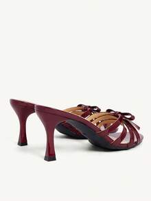 CUCCOO CHICEST Women's Shoes Classic Fashion Simple Black Patent Leather Stiletto Mule Sandals, Cross With Bow Women's Shoes, Commuting Versatile High Heels, Sexy And Elegant Wear Wedding Shoes Spring Shoes Bride Shoes - Burgundy - View 7