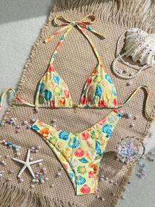 Swim Mod Summer 2 Pieces Swimwear, Adjustable Strap Random Print Top And High Cut Bottoms, Summer Beach Vacation Bikini Set - Multicolor - View 5
