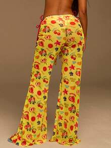 Athîral 女士休闲黄色水果印花泳衣、沙滩罩衫和裤子 - 黃色 - 查看 5