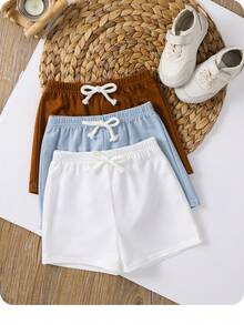 3pcs Baby Boy/Girl Elastic Waist Sports Shorts Set With Decorative Ribbon,Kids - Multicolor - View 4