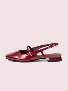 CUCCOO DOLLMOD Giày bệt mũi vuông kiểu Mary Jane màu nâu cà phê bóng, chất liệu da bóng, thích hợp cho đi làm, hẹn hò, dự tiệc, nghỉ lễ, đi học hoặc dịp Giáng sinh. - Màu Hoa hồng đỏ - Xem 8