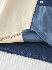 Cozy Pixies 2 pièces/set Top à manches courtes col rond tricoté et short taille élastique pour jeune garçon, en couleurs contrastées - Bleu azur - Voir 5