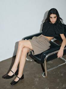 女士3厘米布面包跟黑色时尚百搭玛丽珍低跟粗跟优雅平底鞋，另有藏蓝色、咖啡色、酒红色可选 - 黑色 - 查看 4