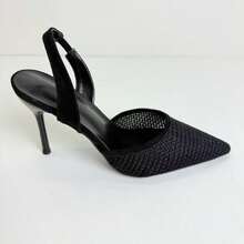 CUCCOO BIZCHIC Black Pointed Toe Mesh Lace-Up High Heel Shoes For Women - Black - View 13