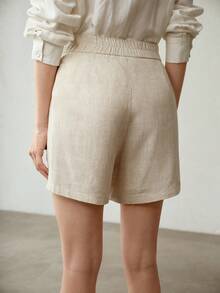 MOTF PREMIUM WOMEN'S LINEN CLASSIC VERSATILE NEW COMFORTABLE SHORTS, SPRING/SUMMER - Khaki - View 3