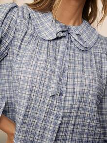 Aralina 格子长袖上衣和短裤套装 - 藍色 - 查看 4