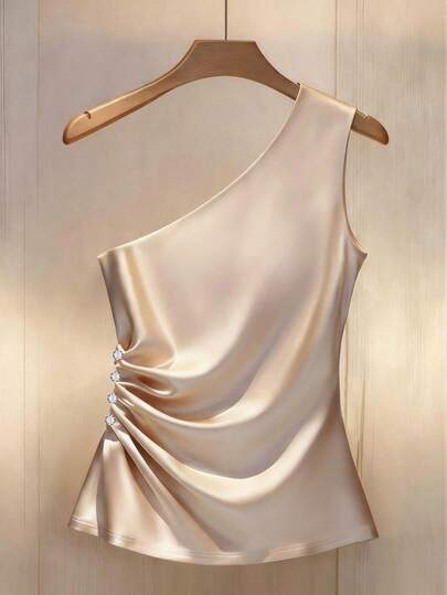 Franclia Plus Size Rynkad Ärmlös Stickad Topp