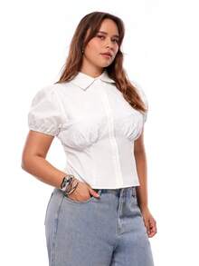 Solavibe Plus Size Women's Summer Elegant White Silky Petal Sleeve Top,Everyday Casual Pleated Body Fit Blouses,Work Office Shirts,Resort Vacation Wear Blouse - White - View 6