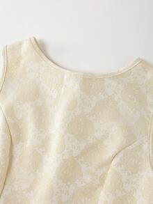 优雅无袖提花中长连衣裙，适合少女日常穿着、生日、派对及其他场合。 - 杏色 - 查看 3