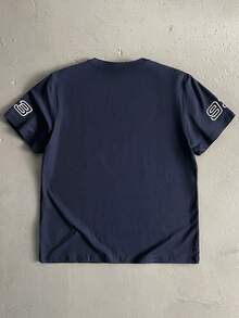 Fenqiro Manfinity Streetrush Men's Round Neck Short Sleeve Tee With Letter And Number Print, Casual Daily Wear - Navy Blue - View 2