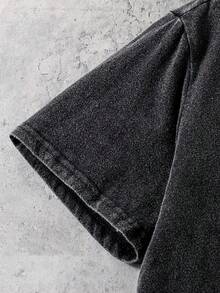 Coolqubz 两件套夏季新款休闲青少年男童套装，包括一件做旧水洗黑色短袖T恤和一条印有加州字母图案的松紧腰短裤，宽松版型，适合日常、通勤、运动、街头穿搭和ins风。 - 黑色 - 查看 7