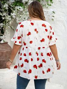 SHEIN CURVE+ Curve 加大码 US22 音乐节、海滨度假、波西米亚风 CURVE PLUS // 夏季波西米亚风撞色印花衬衫 - 白色 - 查看 2