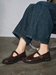 Women's New Lolita Fashion Coffee Brown Mary Jane Shoes, French British Style, Round Toe, Anti-Slip Sole, Flat Loafers, New College Style Business Formal Commuter Flats - Coffee Brown - View 8