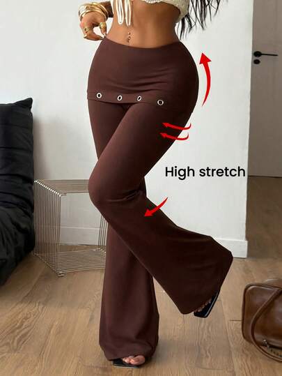 Coolane Women's Spring/Summer Vacation Outfits Streetwear Chic Casual Y2K Grunge Concert Outfit Grommet Eyelet Low Rise Tights Petite Bell Bottoms