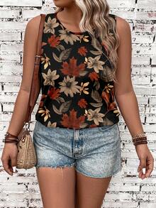 EMERY ROSE Camiseta de tirantes con estampado floral vintage, adecuada para vacaciones, talla grande - Multicolor - Ver 4