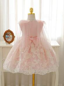 Glamorique Kids 少女优雅派对花卉刺绣薄纱公主裙 - 粉色 - 查看 2