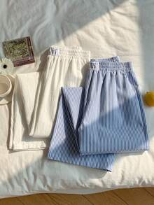 Comfortcana Plus Size Casual Versatile Commute Solid Color With Striped Pants - Multicolor - View 5