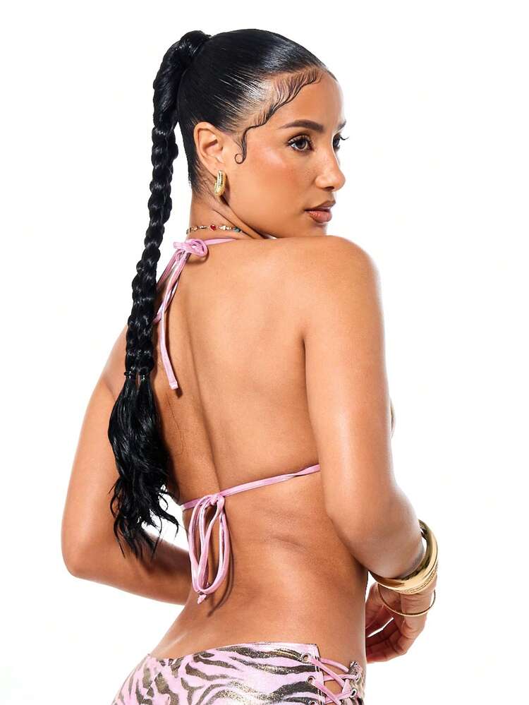 SUMWON WOMEN Metallic Zebra Print Halter Bikini Set