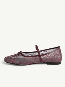 CUCCOO CHICEST 女士夏季百搭网眼蝴蝶结单带平底凉鞋 - 紅色 - 查看 4