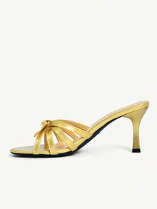 CUCCOO CHICEST Women's Shoes Classic Fashion Simple Black Patent Leather Stiletto Mule Sandals, Cross With Bow Women's Shoes, Commuting Versatile High Heels, Sexy And Elegant Wear Wedding Shoes Spring Shoes Bride Shoes - Gold - View 10