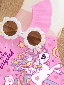 SHEIN Baby Girls' Casual Minimalist Fitted One-Piece Swimsuit, Suitable For Summer - Multicolor - View 4