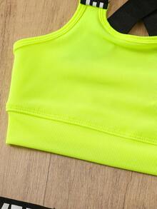 SHEIN 2件套女童针织纯色字母弹力腰背心和短裤运动套装 - 綠色 - 查看 10