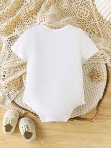 Newborn Baby Cute Colorful Rabbit, Easter Egg, Number & Letter Print One-Piece Outfit, Comfortable For Spring/Summer - Multicolor - View 2